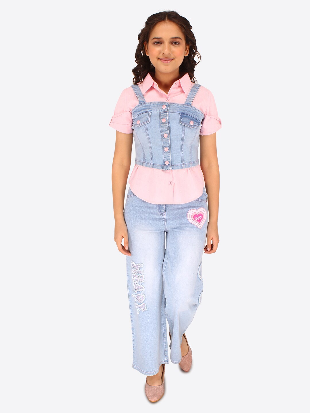 

CUTECUMBER Girls Shirt With Denim Jeans & Top, Blue