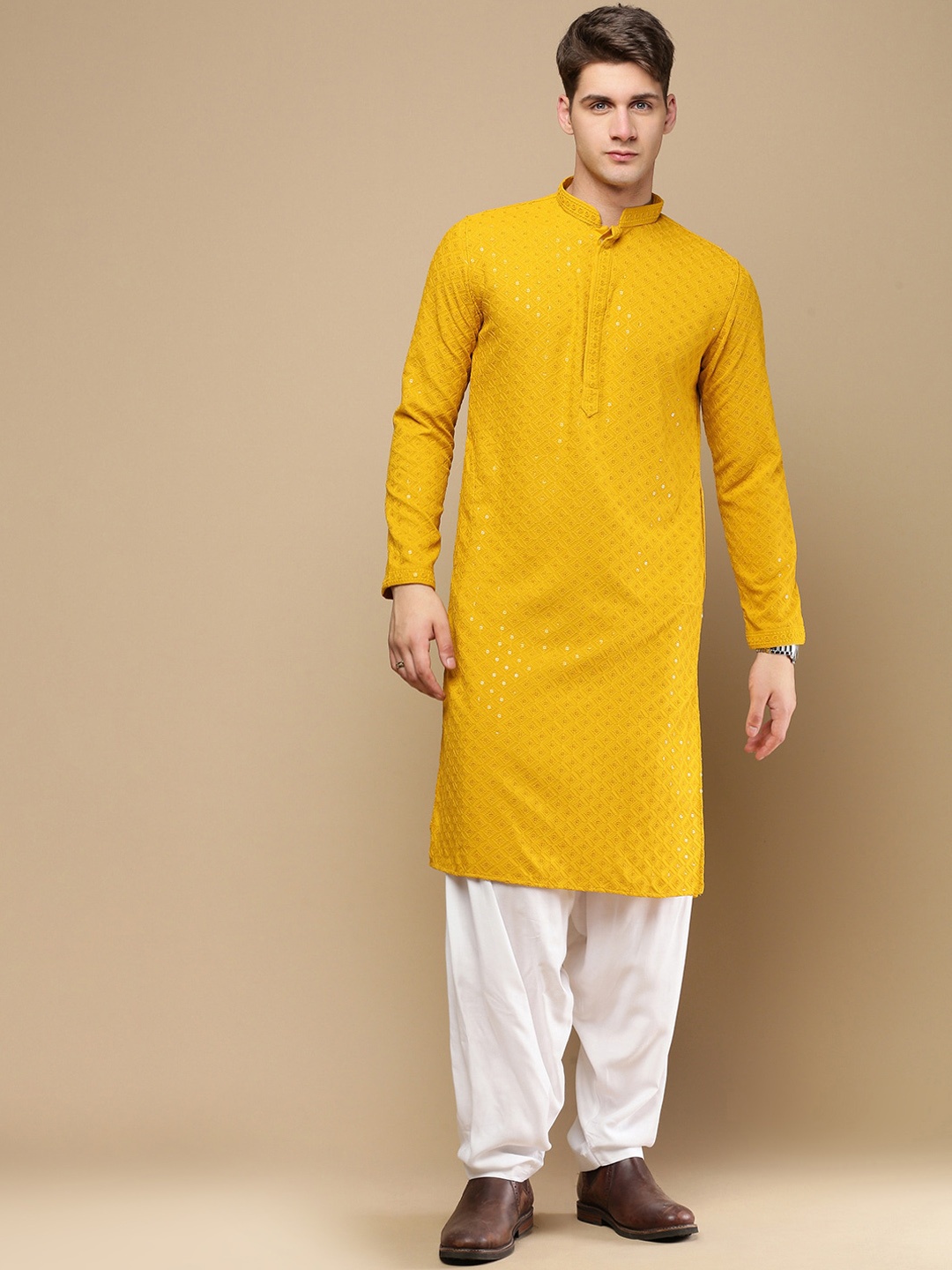 

Sanwara Ethnic Motifs Embroidered Regular Sequinned Kurta with Patiala, Yellow