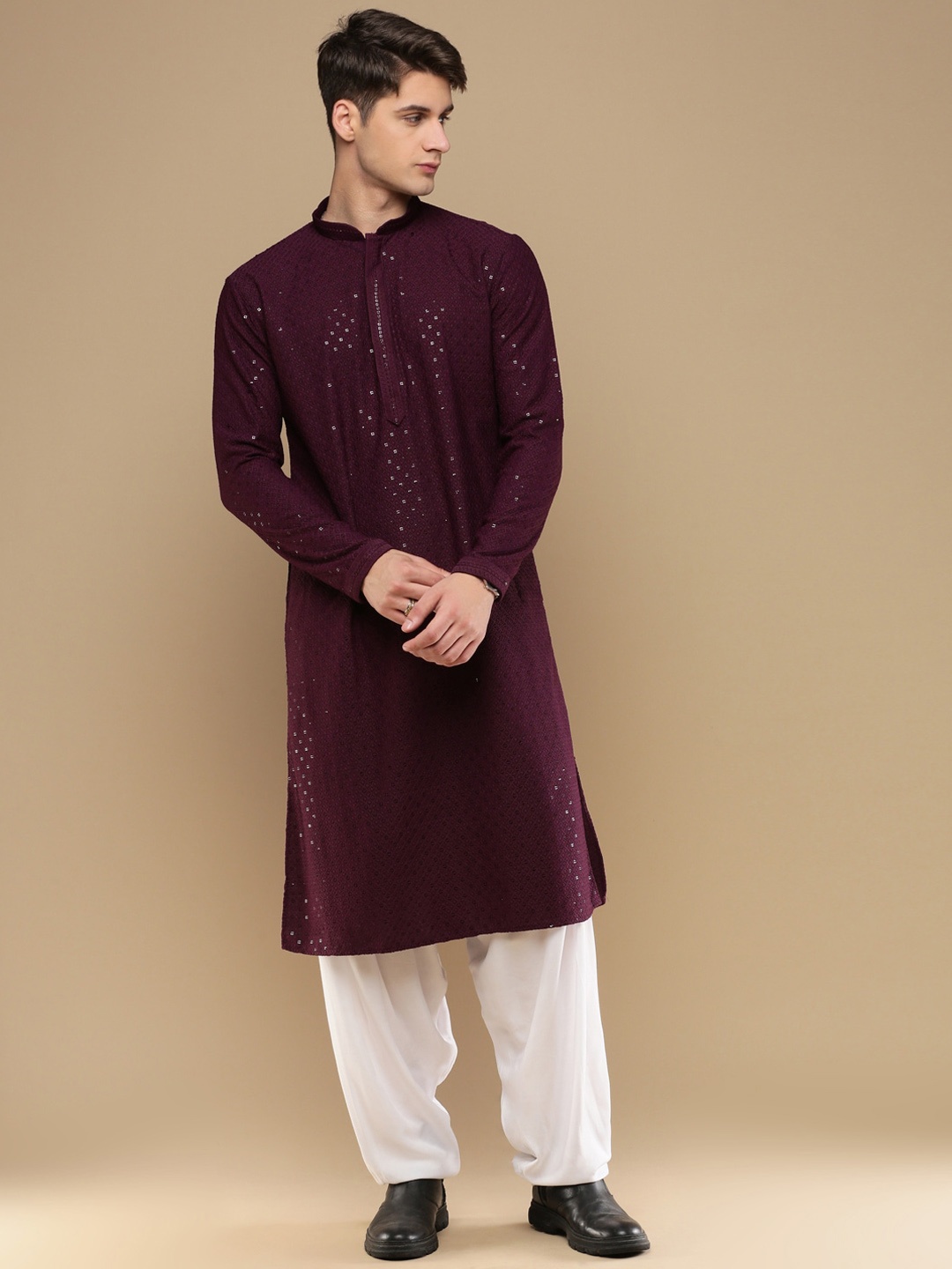 

Sanwara Ethnic Motifs Embroidered Regular Sequinned Kurta With Patiala, Purple
