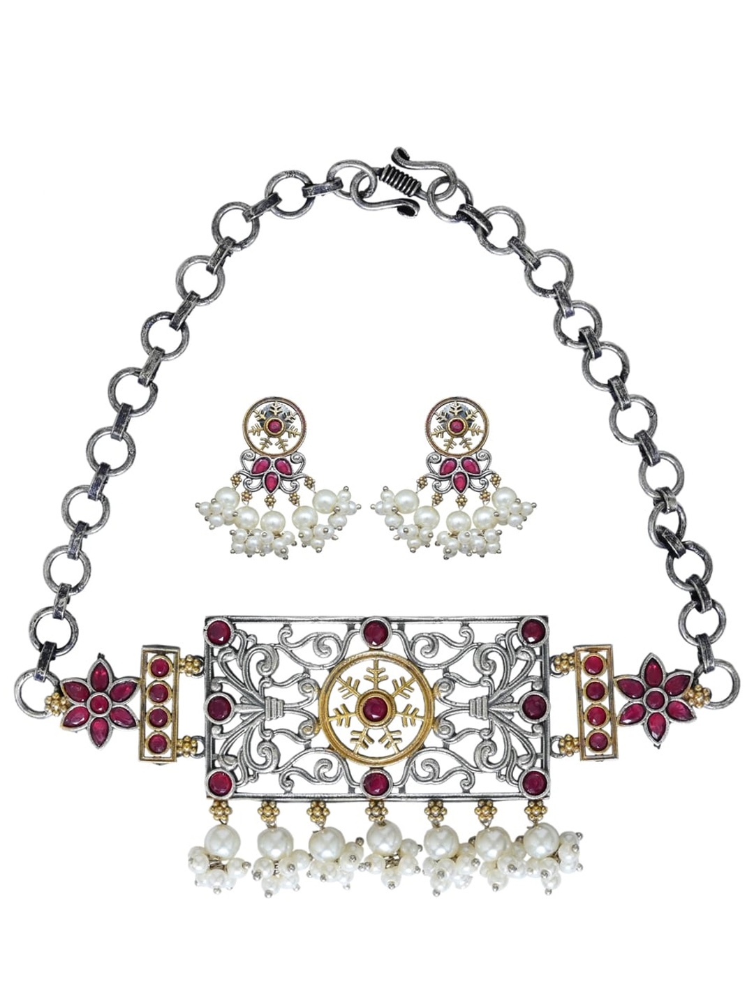

Anvik Silver Plated Stones Studded & Beaded Jewellery Set