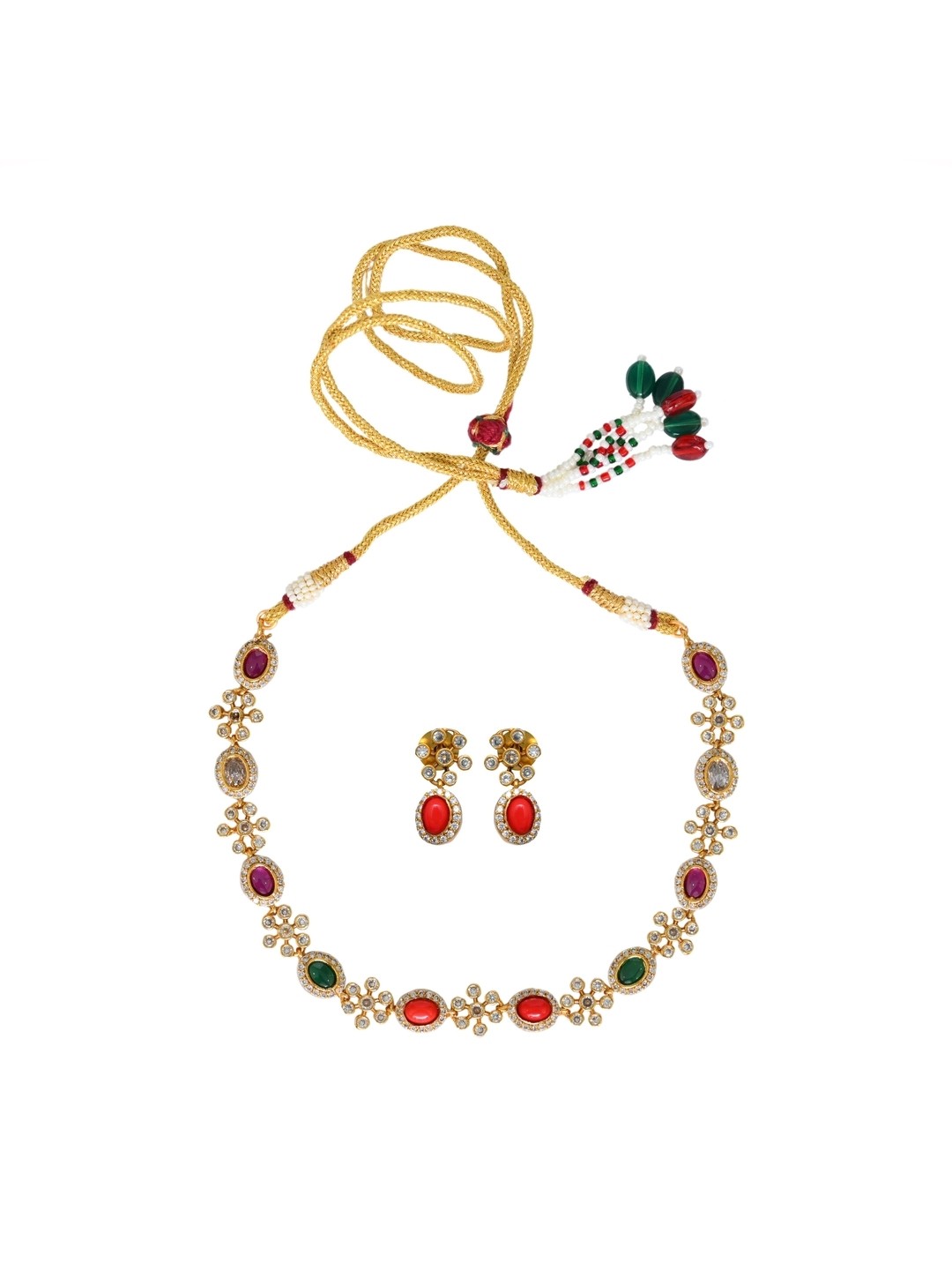 

Anvik Gold-Plated American Diamond-Studded & Beaded Jewellery Set