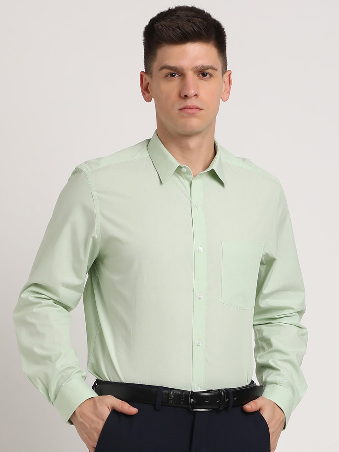 

Turtle Standard Fit Spread Collar Cotton Formal Shirt, Green