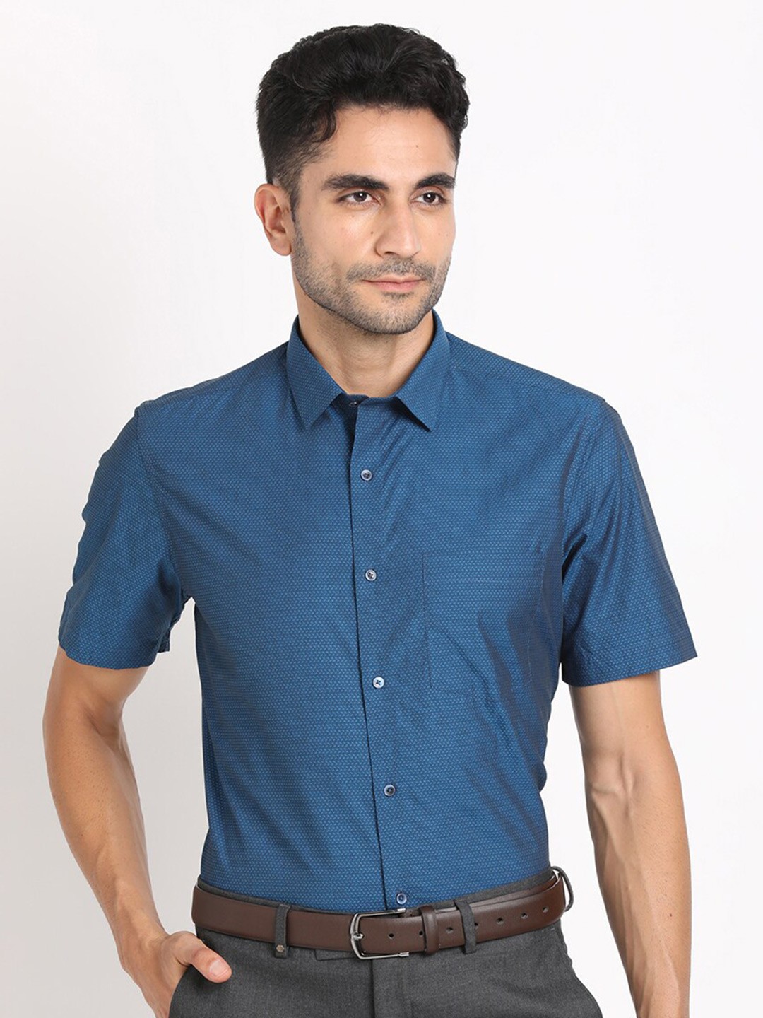 

Turtle Standard Opaque Cotton Formal Shirt, Blue