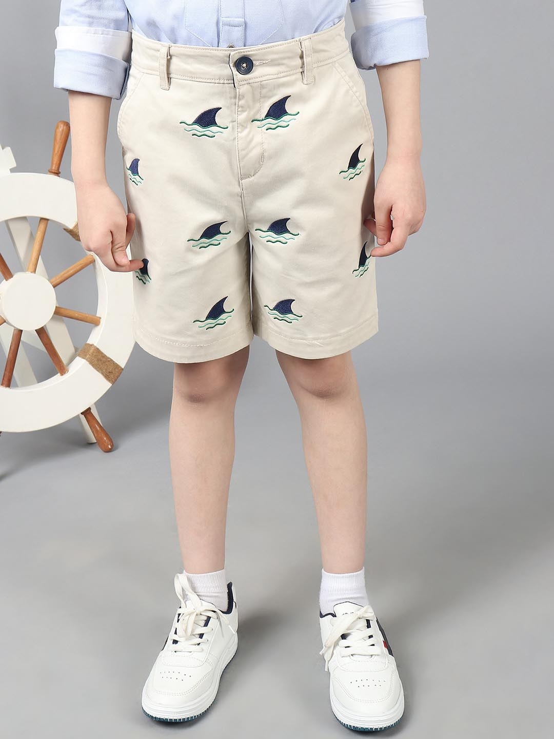 

One Friday Boys Conversational Embroidered Regular Shorts, Beige