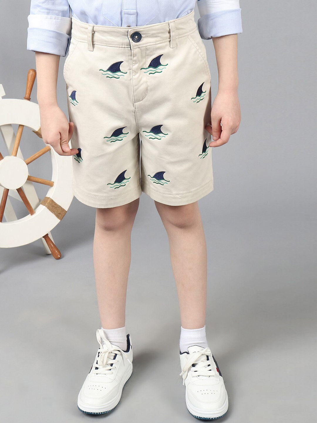 

One Friday Boys Conversational Embroidered Regular Shorts, Beige