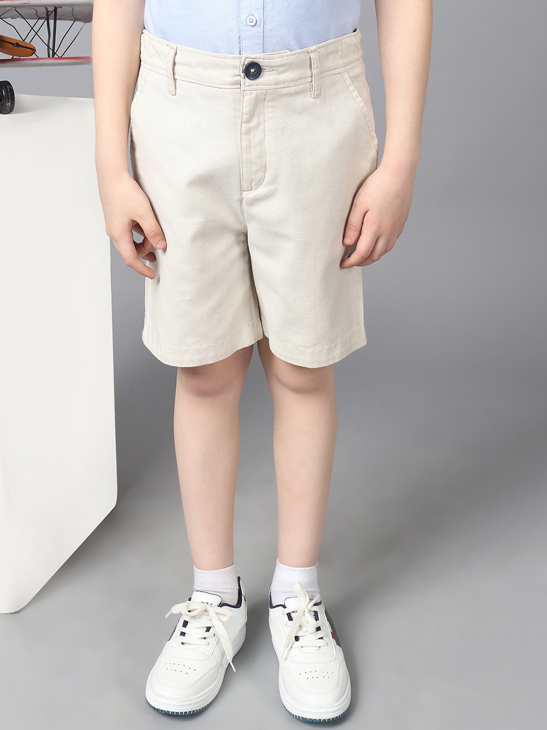 

One Friday Boys Mid-Rise Pure Cotton Chino Shorts, Beige