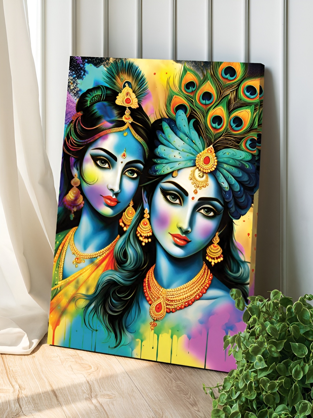 

Art Street Yellow & Blue Canvas Religious Wall Painting