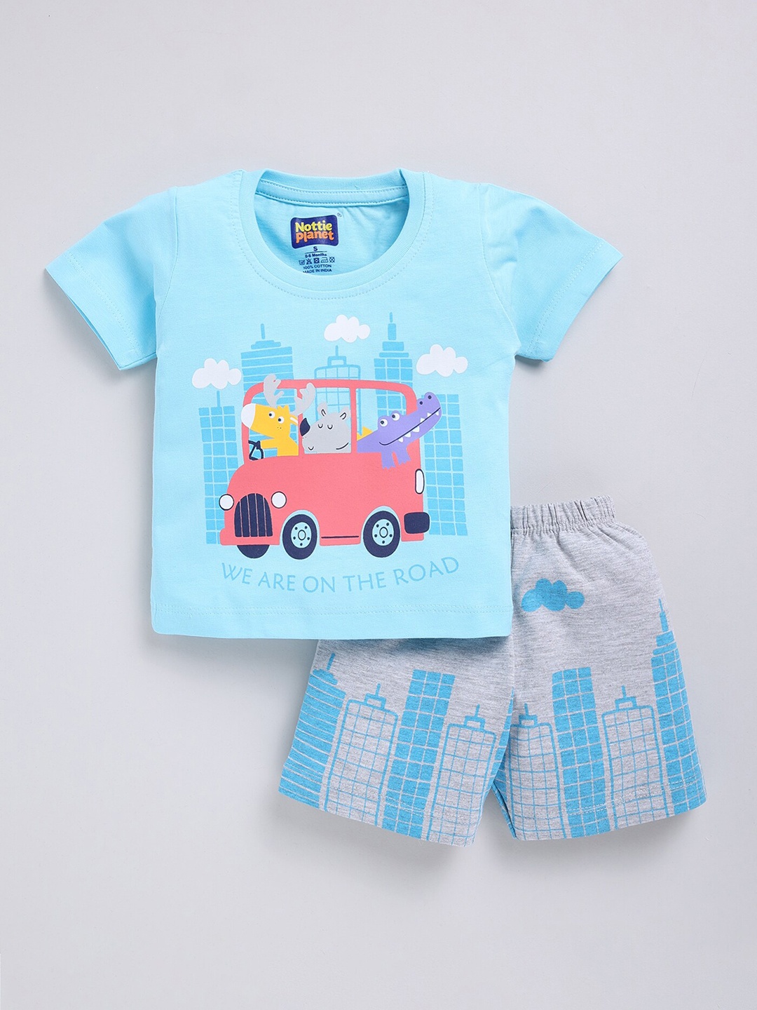 

Nottie Planet Boys Graphic Printed Pure Cotton T-shirt with Shorts, Blue