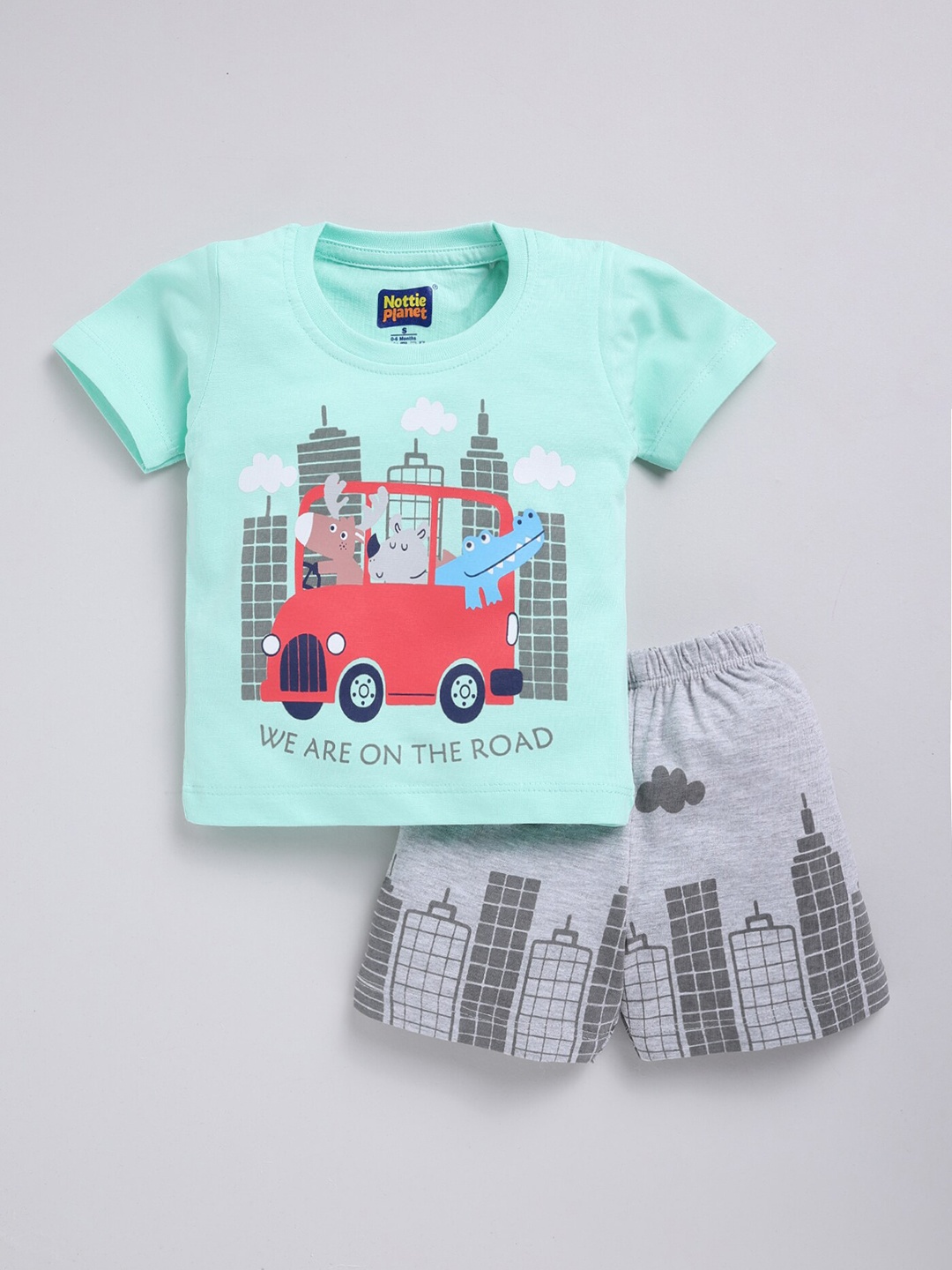 

Nottie Planet Boys Printed Pure Cotton Top with Shorts, Green