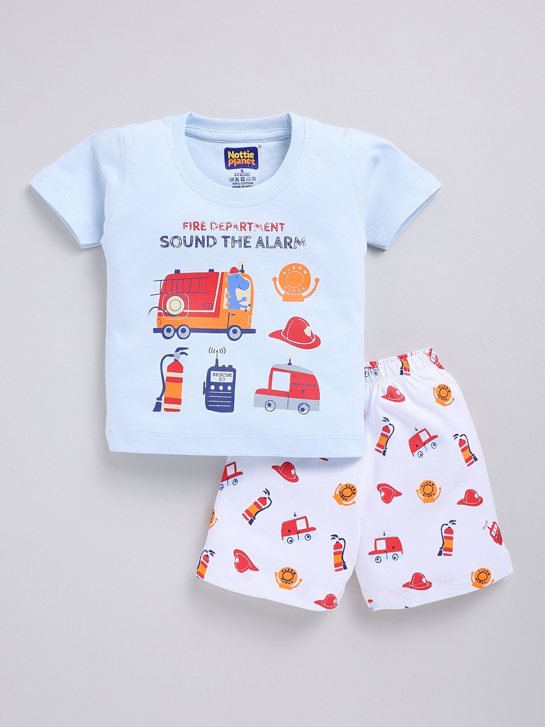 

Nottie Planet Boys Graphic Printed Pure Cotton T-shirt with Shorts, Blue