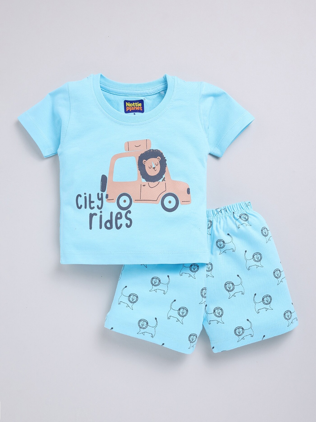 

Nottie Planet Boys Graphic Printed Pure Cotton T-shirt with Shorts, Blue