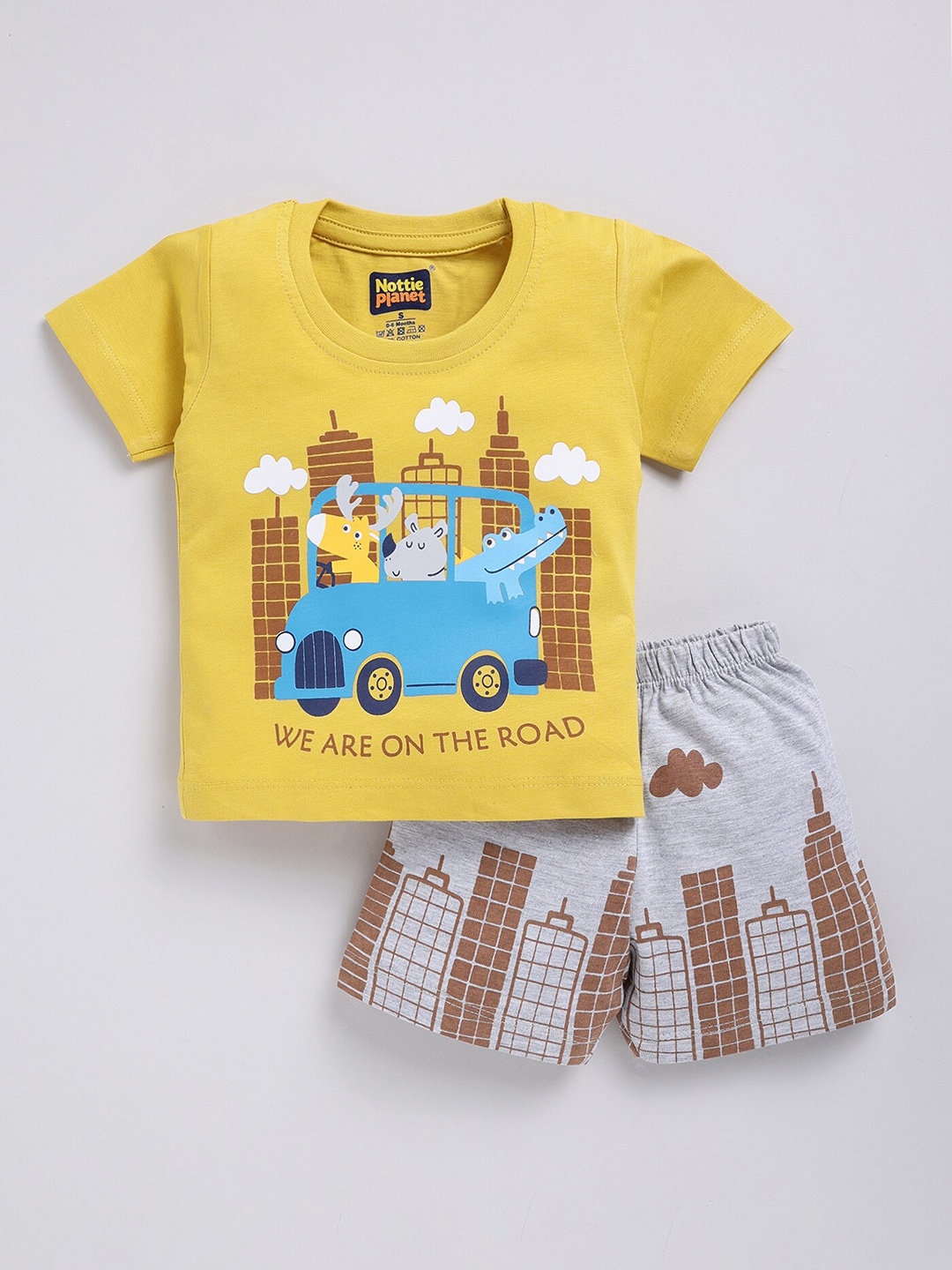 

Nottie Planet Boys Graphic Printed Pure Cotton T-shirt with Shorts, Yellow