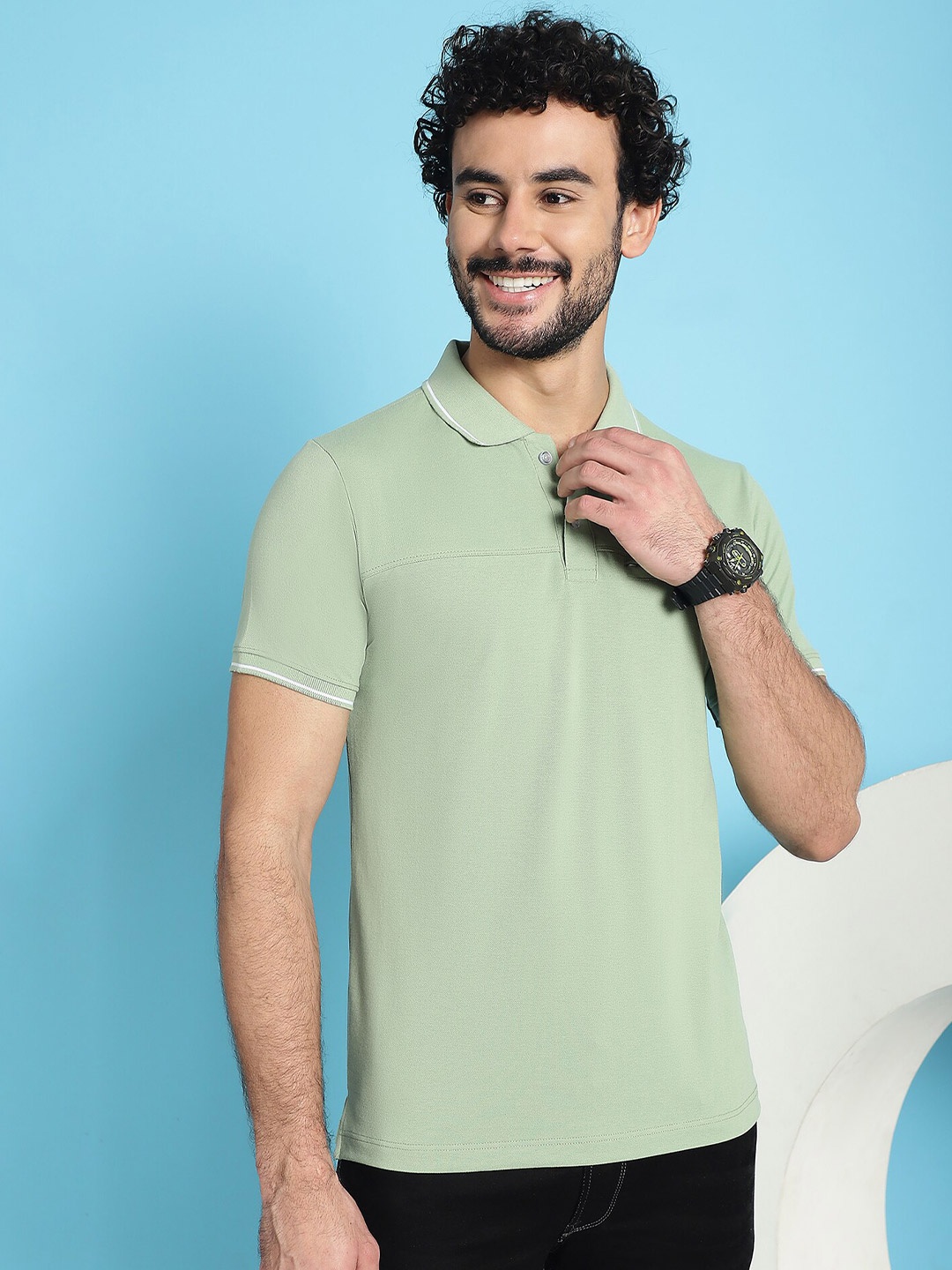 

VENITIAN Polo Collar Cotton Slim Fit T-shirt, Lime green