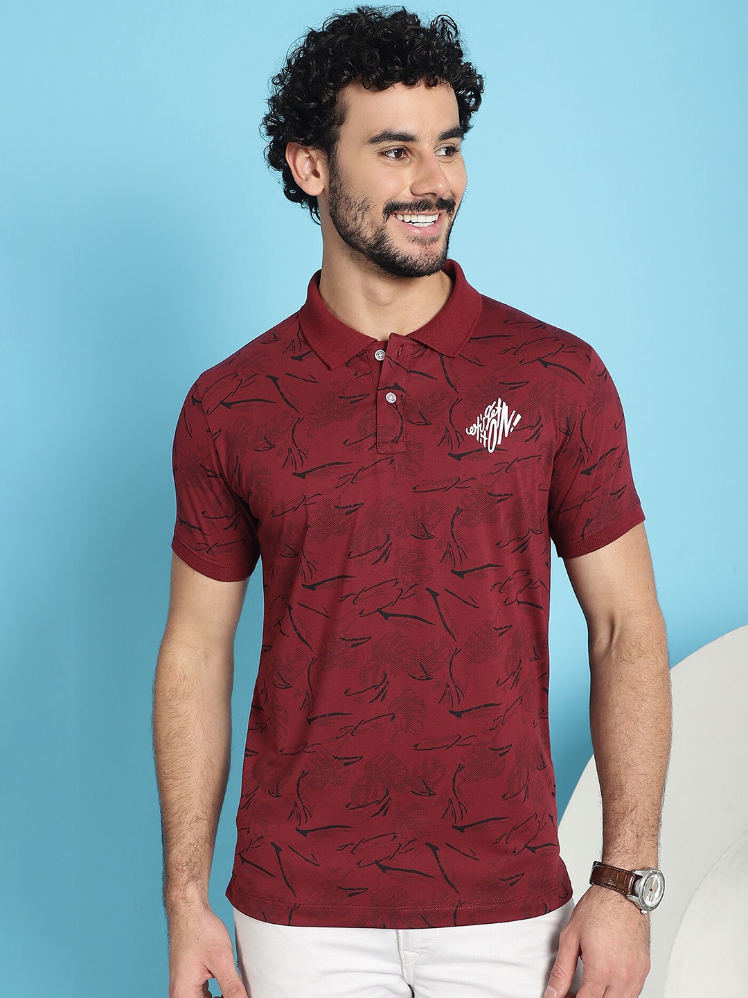 

VENITIAN Polo Collar Cotton Slim Fit T-shirt, Maroon
