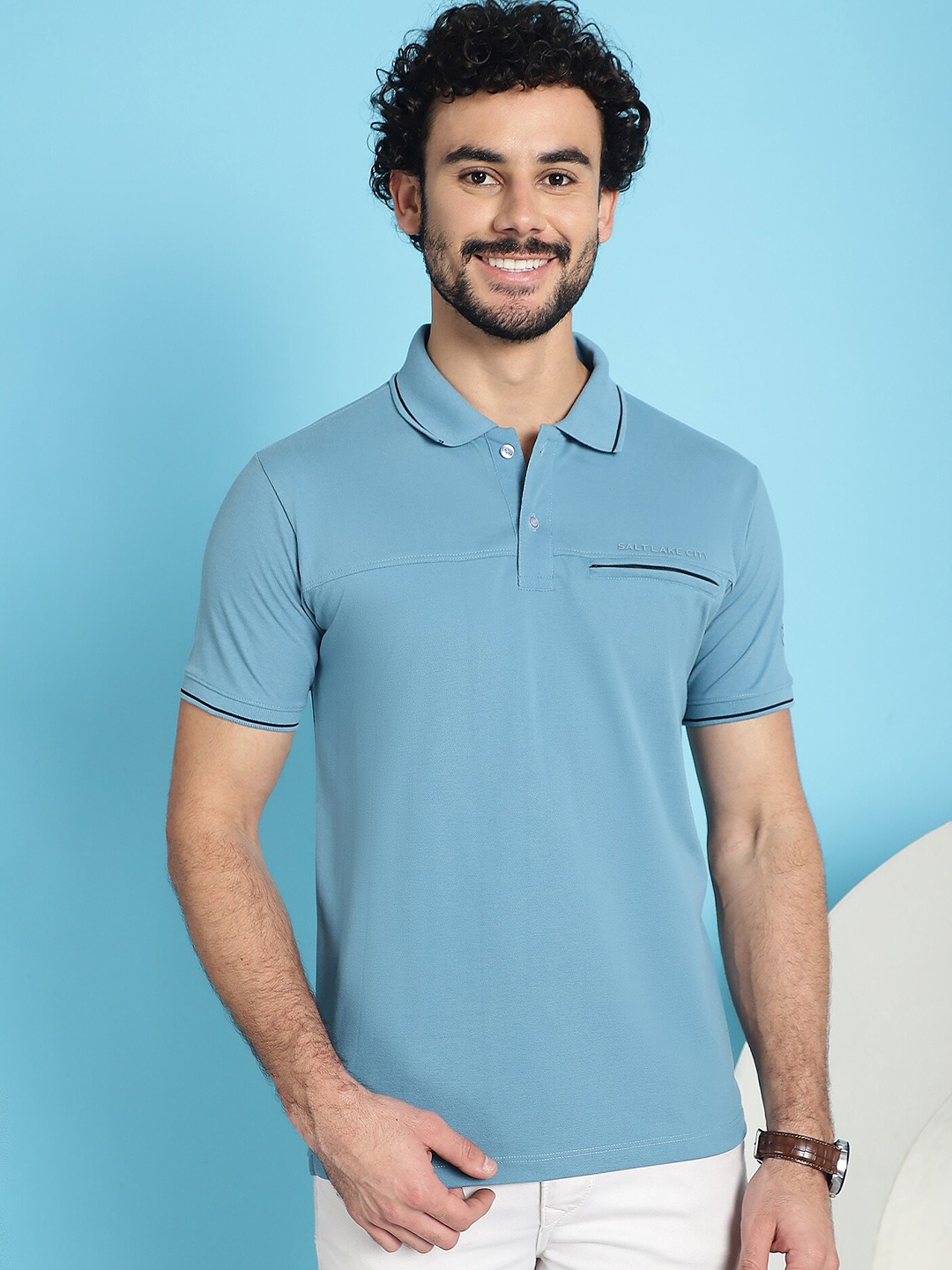 

VENITIAN Polo Collar Cotton Slim Fit T-shirt, Teal