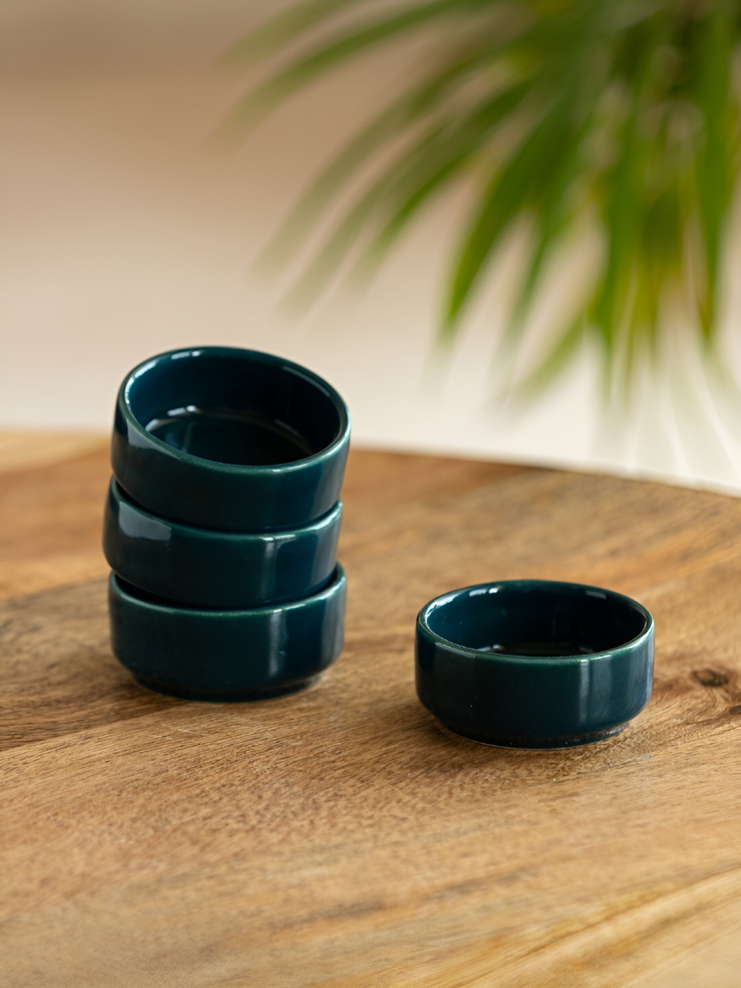 

ExclusiveLane Set of 4 Teal Forest Hand Glazed Ceramic Chutney & Dip Bowls 30 ml