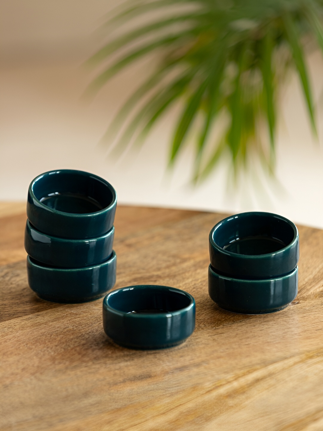 

ExclusiveLane Set of 6 Teal Forest Hand Glazed Ceramic Chutney & Dip Bowls 30 ml