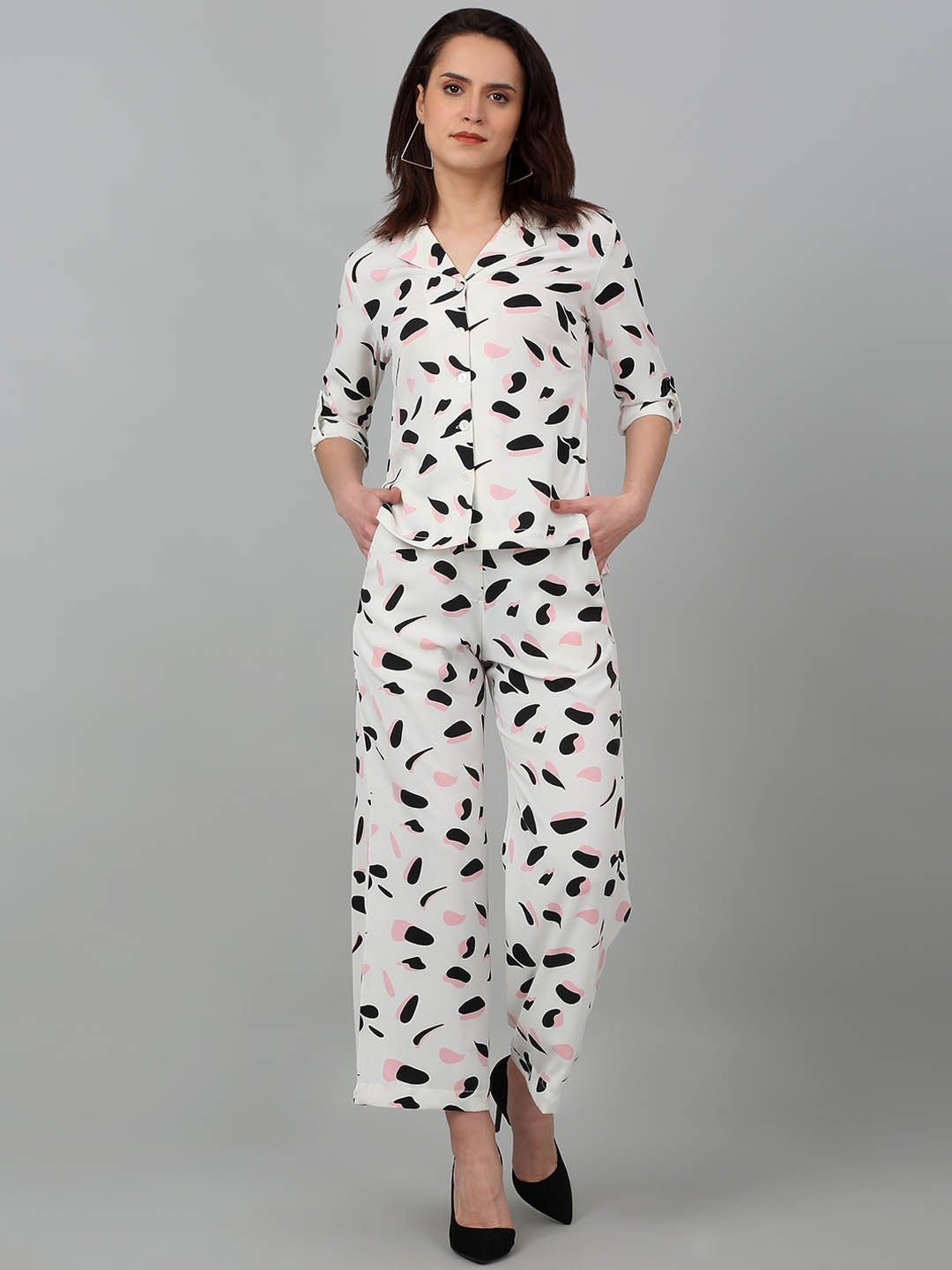 

Cantabil Printed Shirt With Trouser, Off white