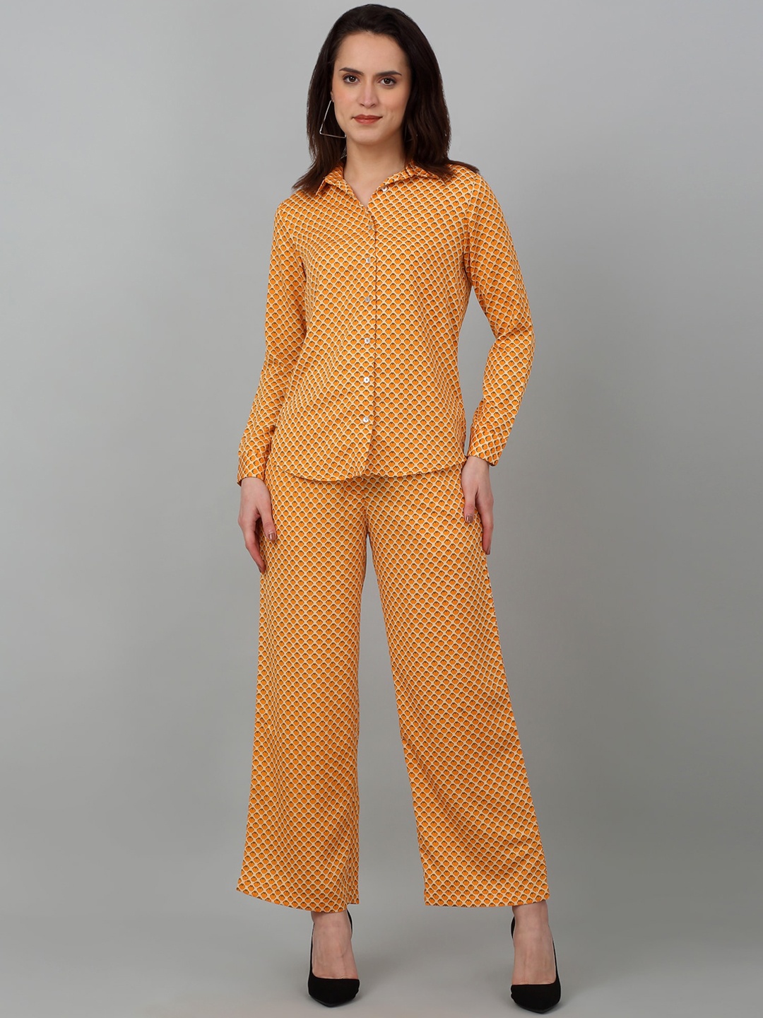 

Cantabil Printed Shirt & Palazzos, Orange