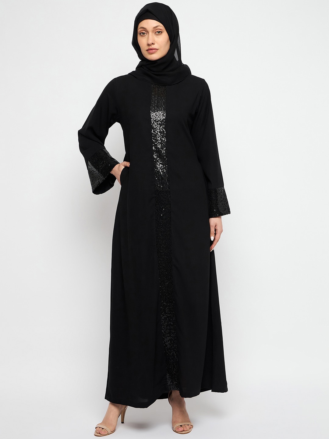 

NABIA Embellished Sequined Abaya, Black