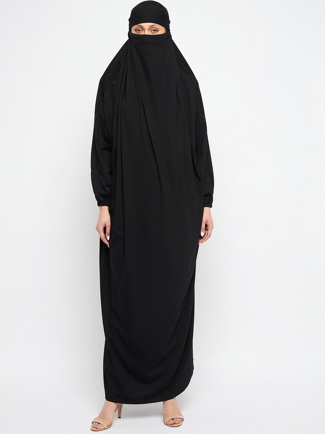 

NABIA Cotton Adjustable Nosepiece Jilbab Abaya, Black