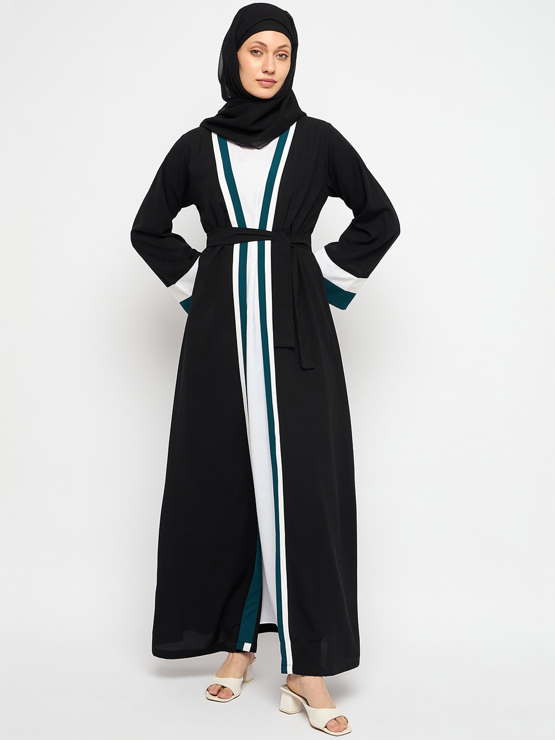 

NABIA Front Open Shrug Abaya with Waist Tie, Black