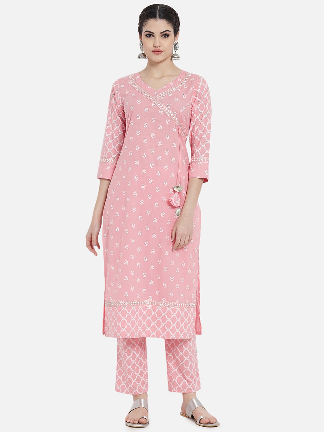 

KALINI Floral Printed Regular Pure Cotton Kurta With Trousers, Pink