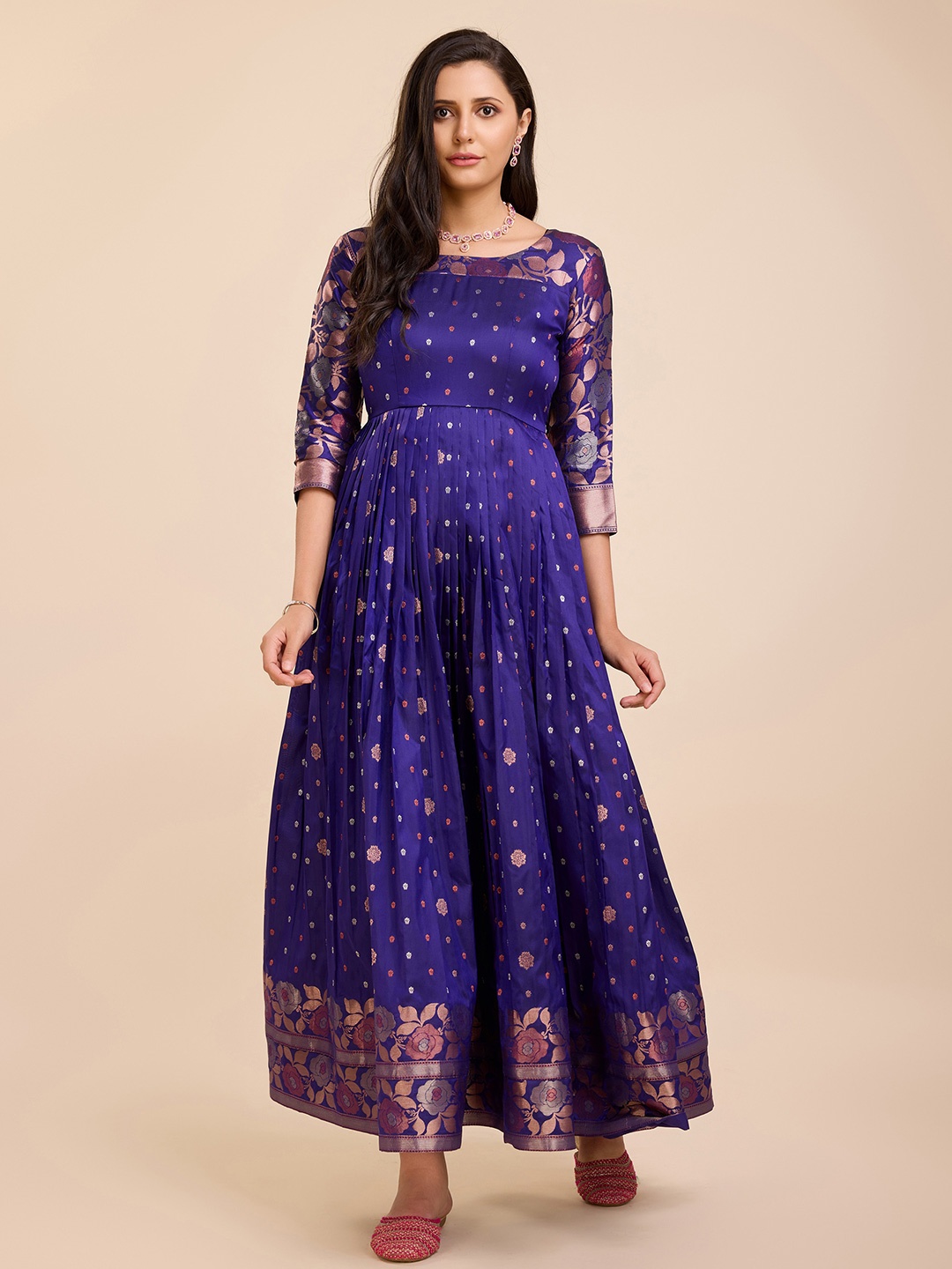 

Tasarika Ethnic Motifs Woven Round Neck Maxi Dress, Violet