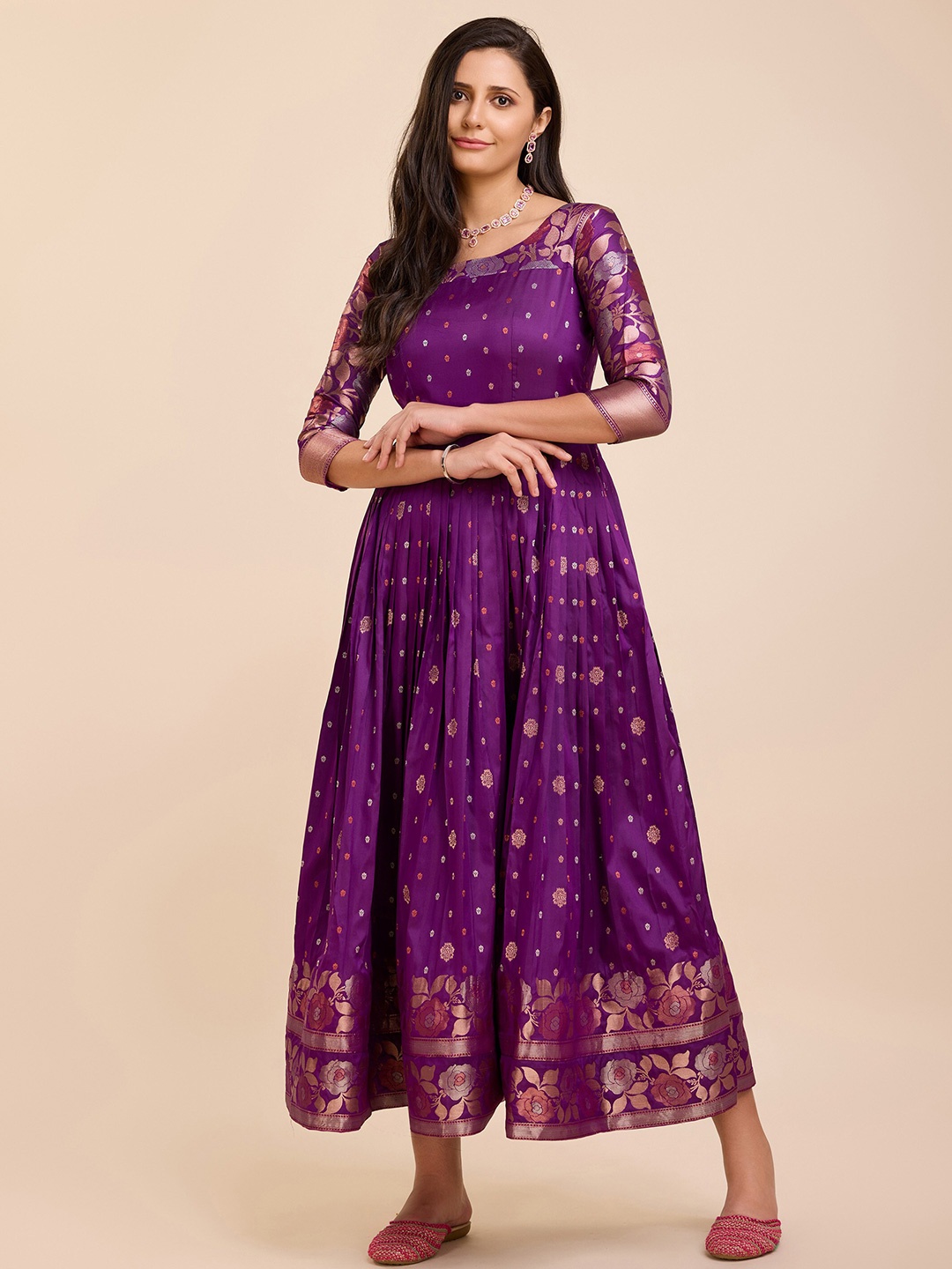 

Tasarika Ethnic Motifs Printed Round Neck Fit & Flare Maxi Dress, Purple