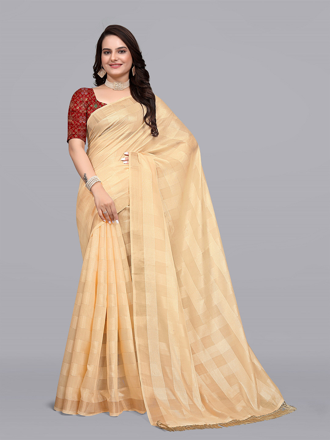 

Aagiri Striped Zari Banarasi Saree, Khaki
