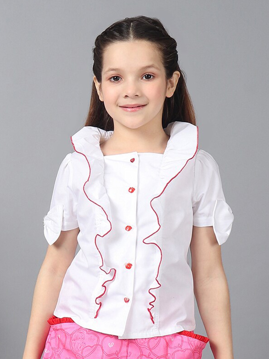 

One Friday Girls Square Neck Short Sleeves Cotton Top, White