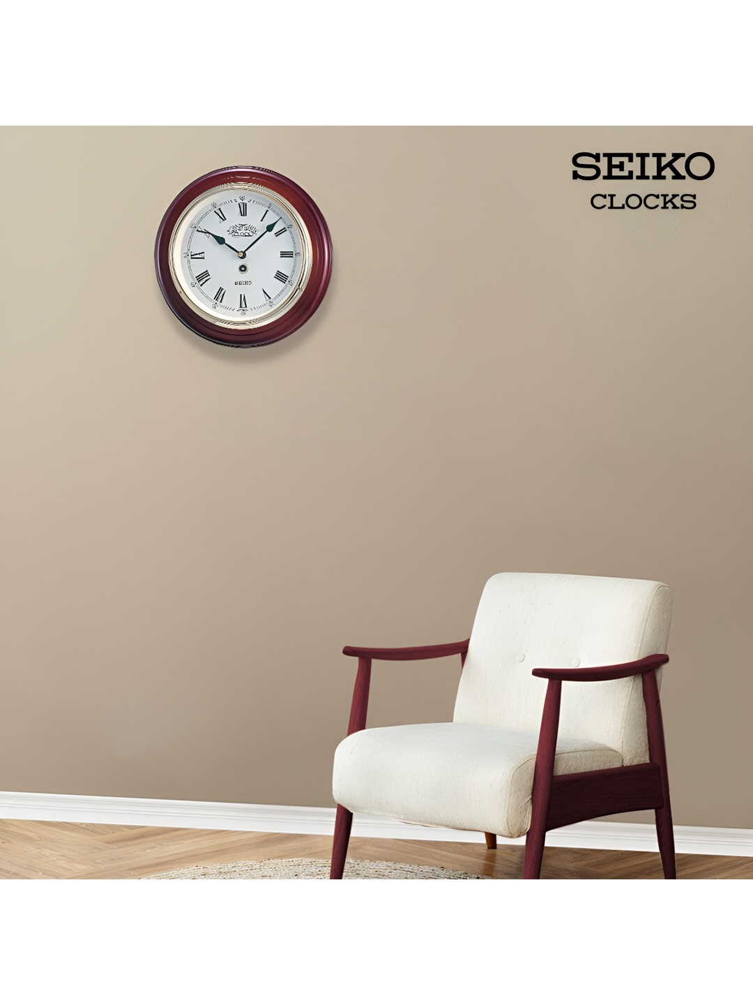 

SEIKO Brown & White Printed Round Traditional Wall Clock