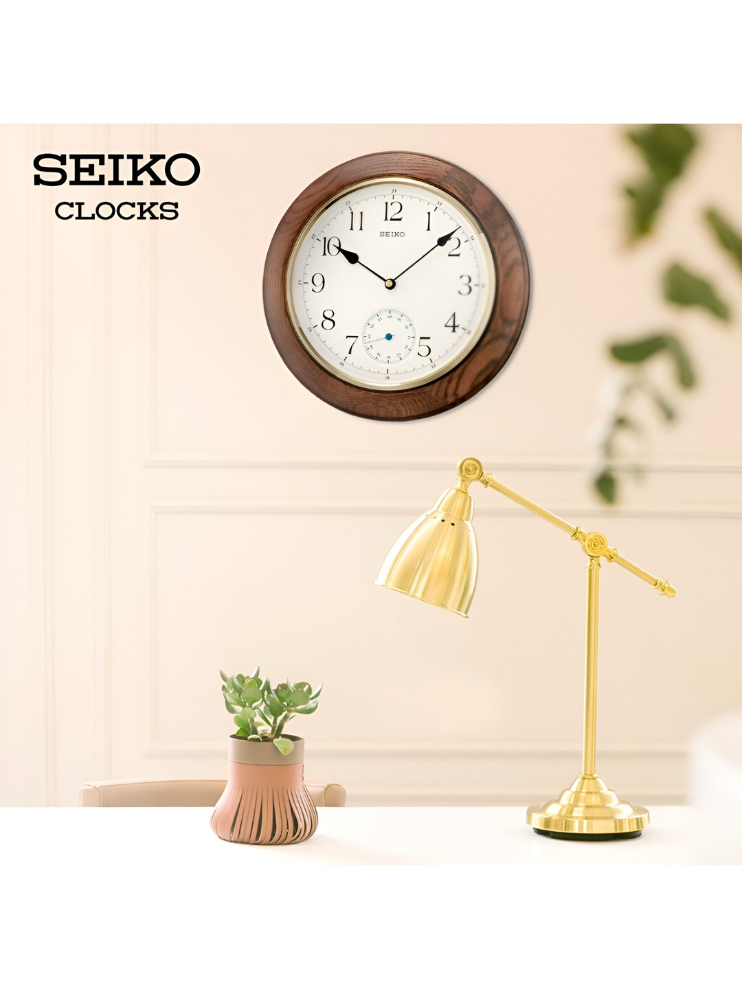 

SEIKO Brown & White Printed Round Wooden Traditional Wall Clock