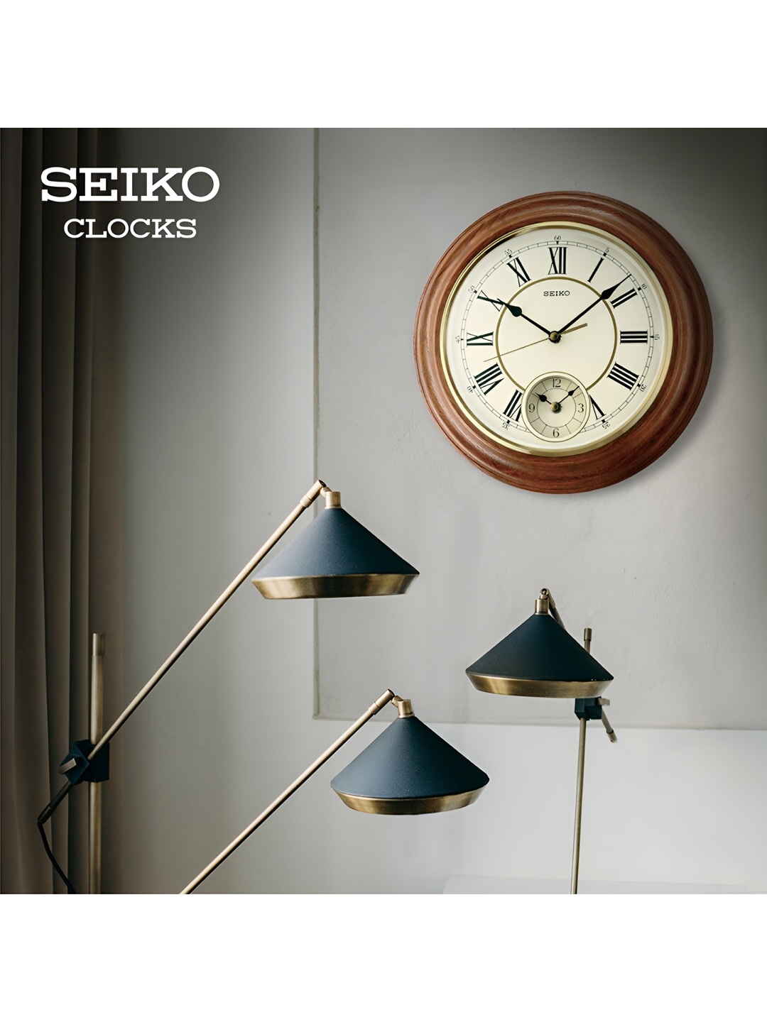 

SEIKO Brown & White Printed Round Wooden Traditional Wall Clock