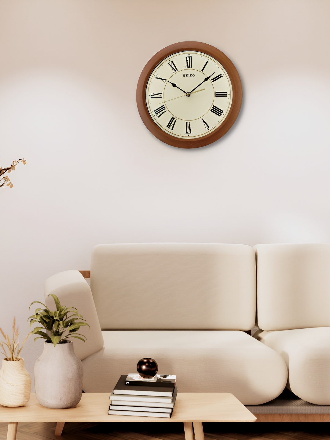 

SEIKO White & Brown Printed Round Traditional Wall Clock