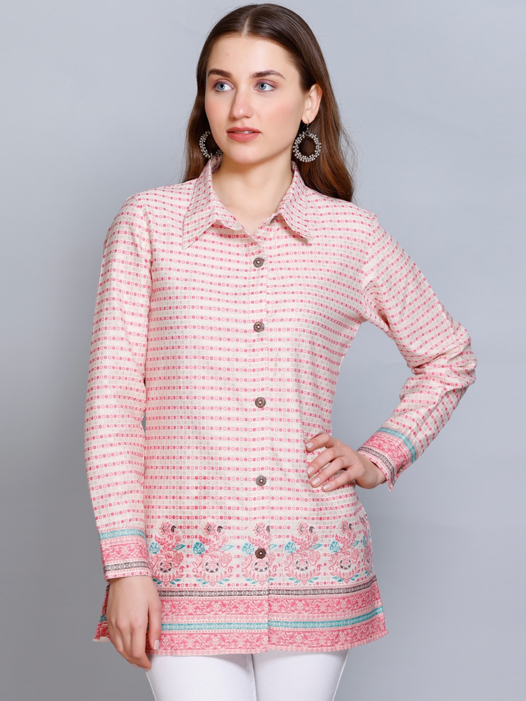 

KIDAR Geometric Printed Pure Cotton Kurta, White