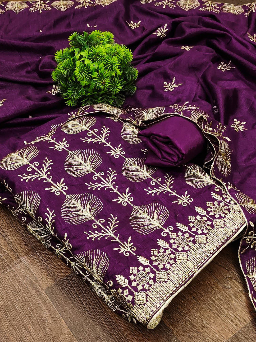 

ZEEPKART Floral Embroidered Unstitched Dress Material, Purple