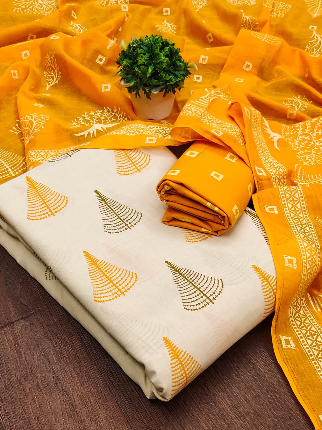 

ZEEPKART Embroidered Jute Cotton Unstitched Dress Material, Gold