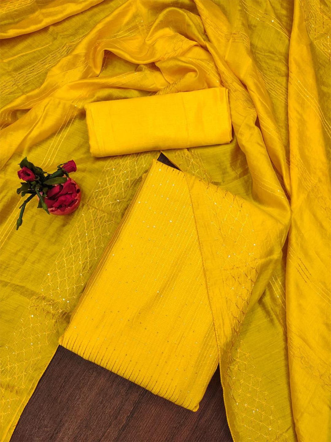 

ZEEPKART Embellished Sequinned Unstitched Dress Material, Yellow