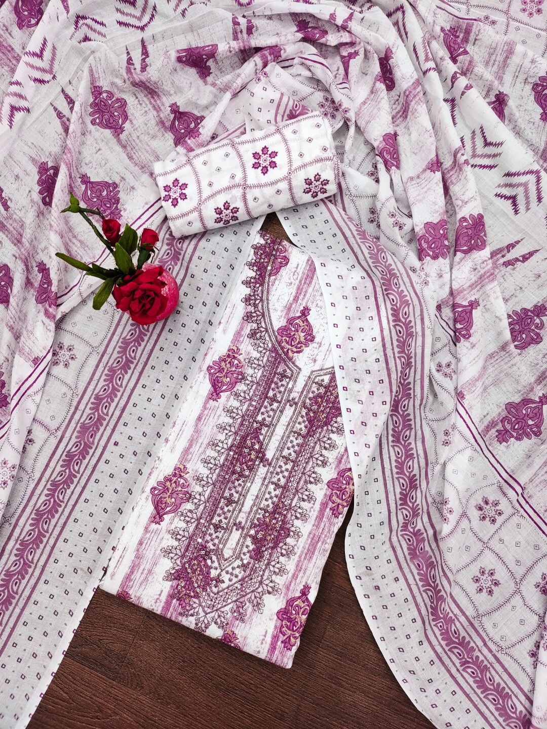 

ZEEPKART Floral Embroidered Jute Cotton Unstitched Dress Material, Purple