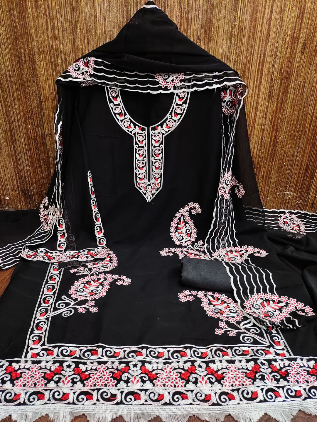 

ZEEPKART Paisley Embroidered Unstitched Dress Material, Black