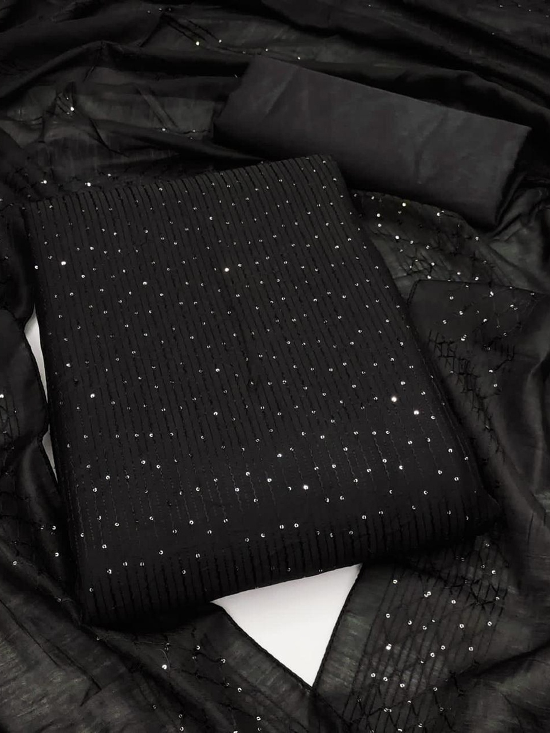 

ZEEPKART Embellished Unstitched Dress Material, Black