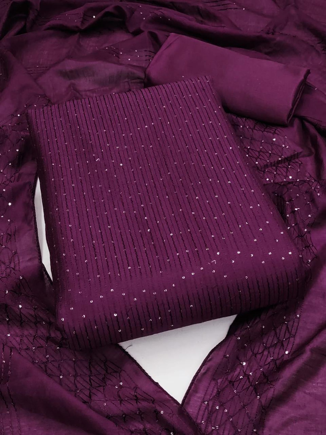

ZEEPKART Embellished Sequinned Unstitched Dress Material, Purple