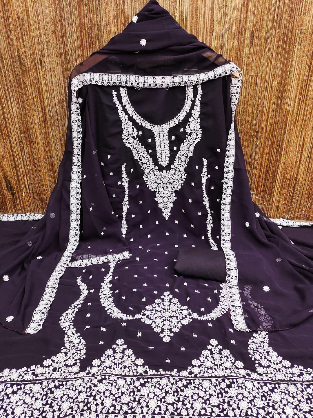 

ZEEPKART Floral Embroidered Unstitched Dress Material, Navy blue