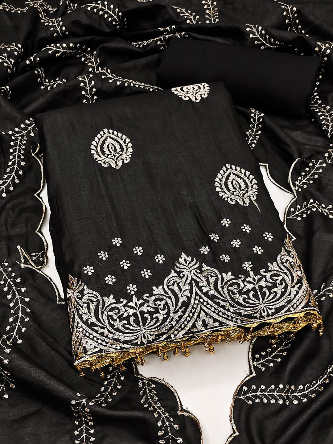 

ZEEPKART Ethnic Motifs Woven Design Unstitched Dress Material, Black