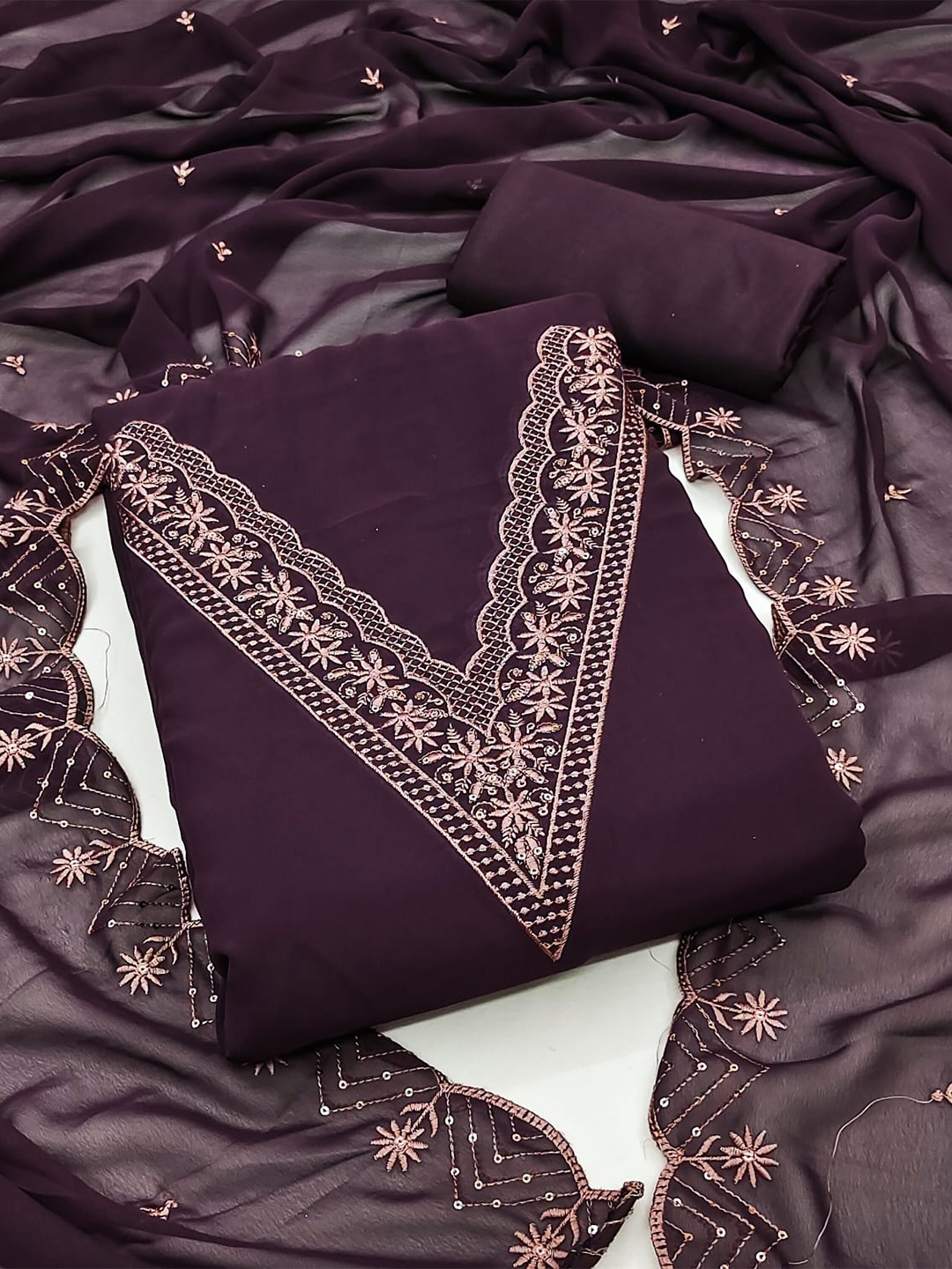 

ZEEPKART Embroidered Unstitched Dress Material, Purple