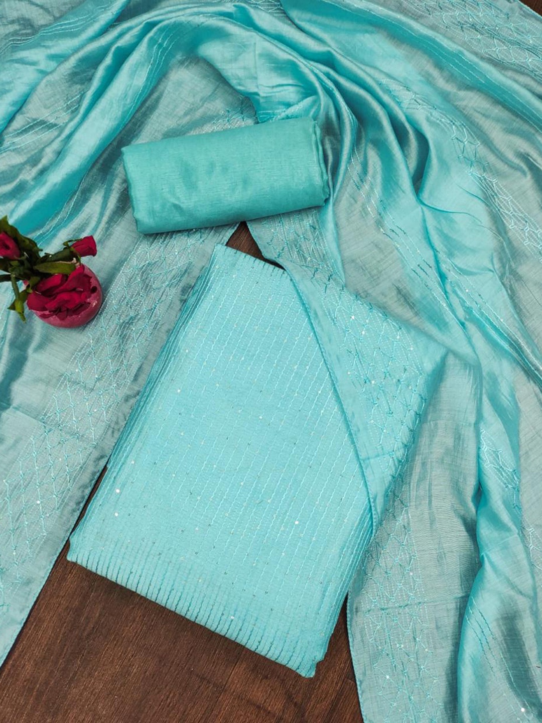 

ZEEPKART Embroidered Unstitched Dress Material, Turquoise blue