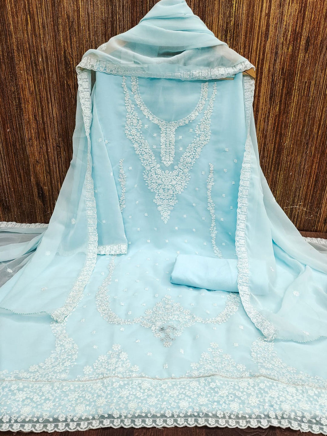 

ZEEPKART Embroidered Unstitched Dress Material, Turquoise blue