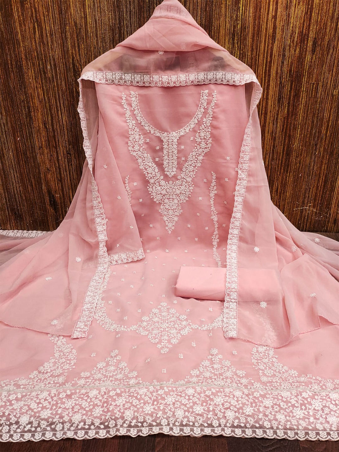 

ZEEPKART Embroidered Unstitched Dress Material, Pink