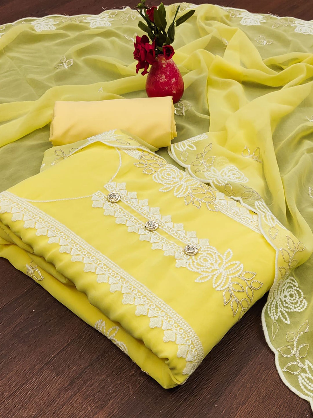 

ZEEPKART Embroidered Unstitched Dress Material, Yellow